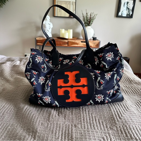 Tory Burch ELLA Nylon Tote Blue Floral - Picture 2 of 12